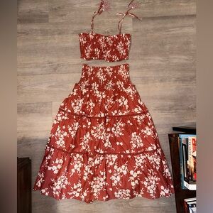 Floral Two-Piece Red and White Set